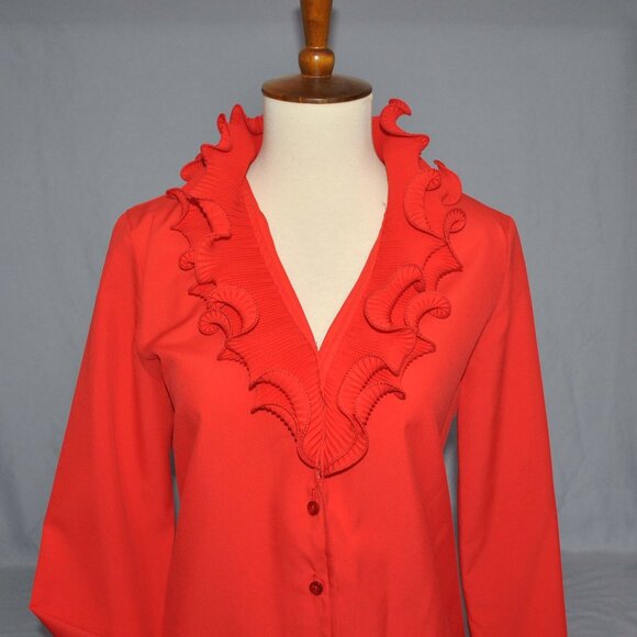 Vintage Sybil Women's Blouse Size 8 Retro Red Ruffle Statement Collar - Picture 3 of 11